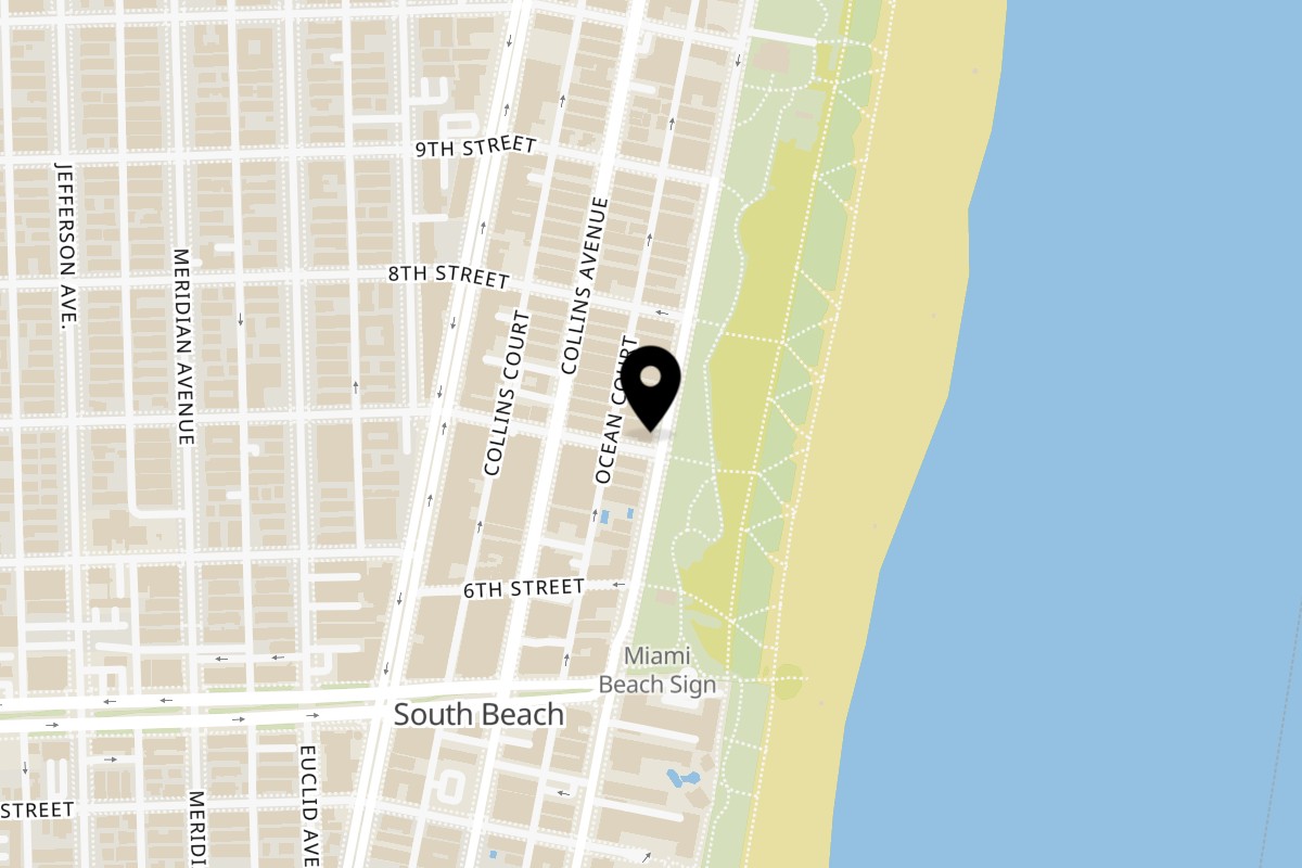 Map showing the location of Avalon By Day on 700 Ocean Dr in Miami Beach